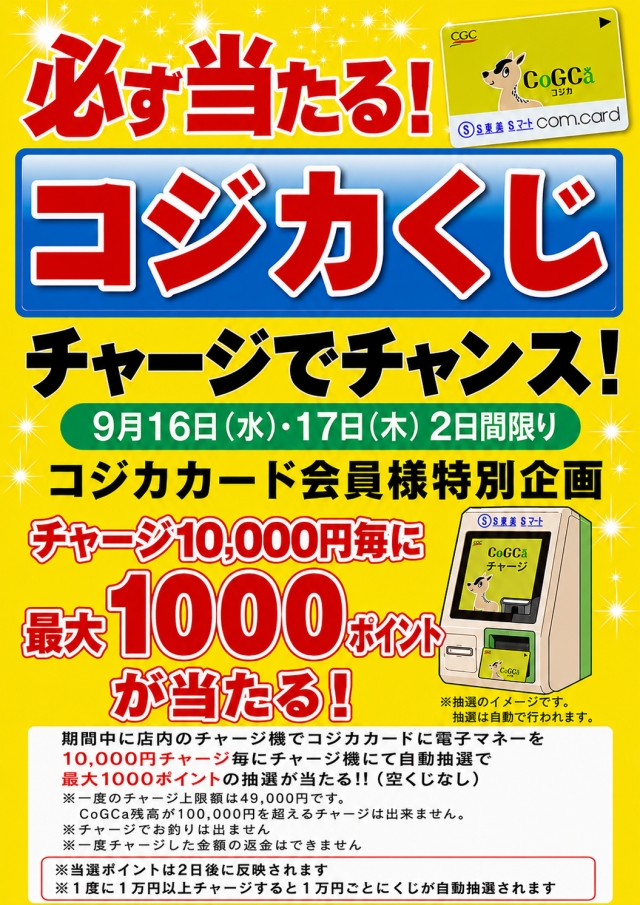 9/16・17日は、コジカくじの日!!!